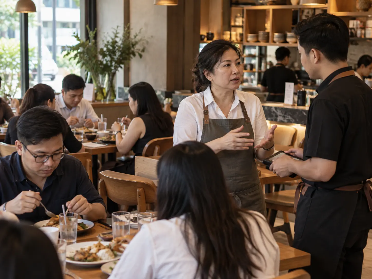 Suasana bisnis kuliner dan restoran dengan pelanggan