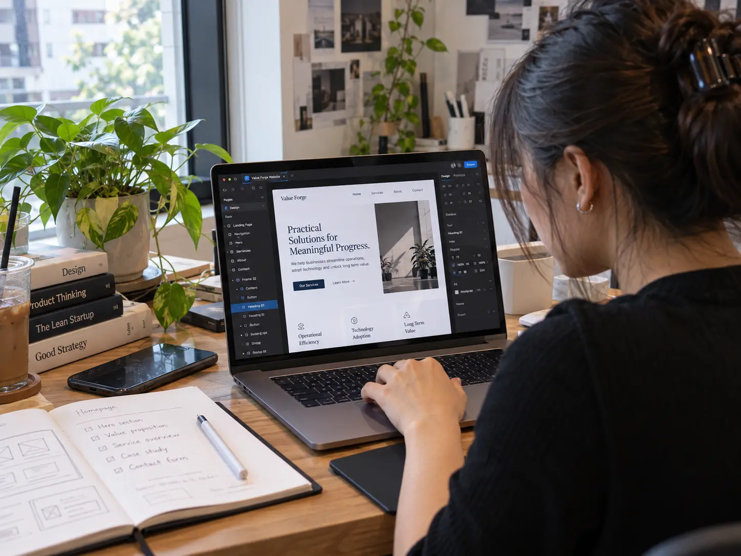Designer bekerja dengan Figma di laptop
