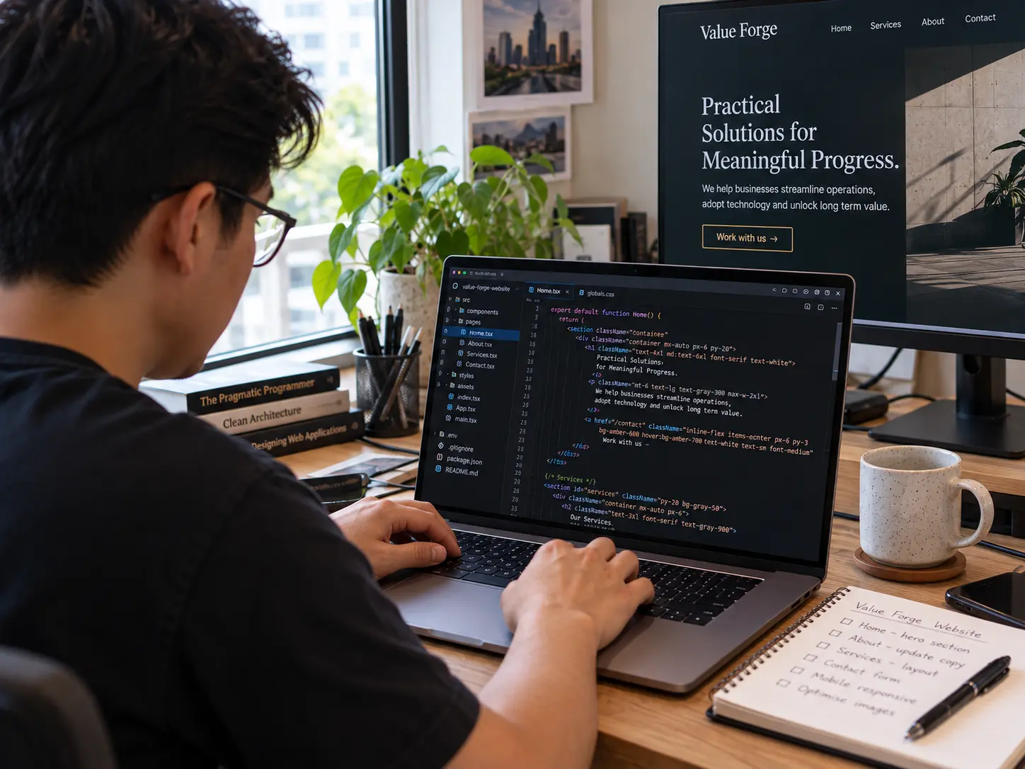 Layar laptop menampilkan kode web development